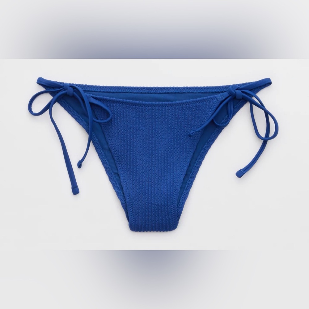 NWT Aerie Crinkle Cheekiest Tie Bikini Bottom in Anniversary Blue - Size M